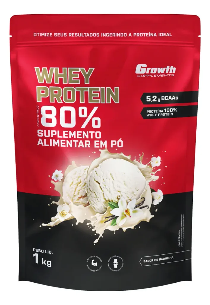 Growth Supplements Whey Protein Concentrado 80% - embalagem 1kg sabor baunilha
