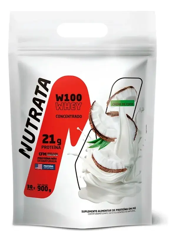 Nutrata W100 Whey Protein Concentrado - embalagem 900g sabor creme de coco