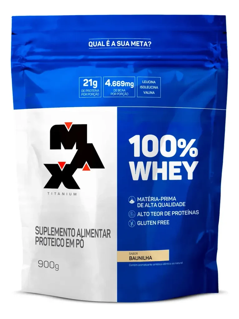 Max Titanium 100% Whey - embalagem 900g sabor baunilha