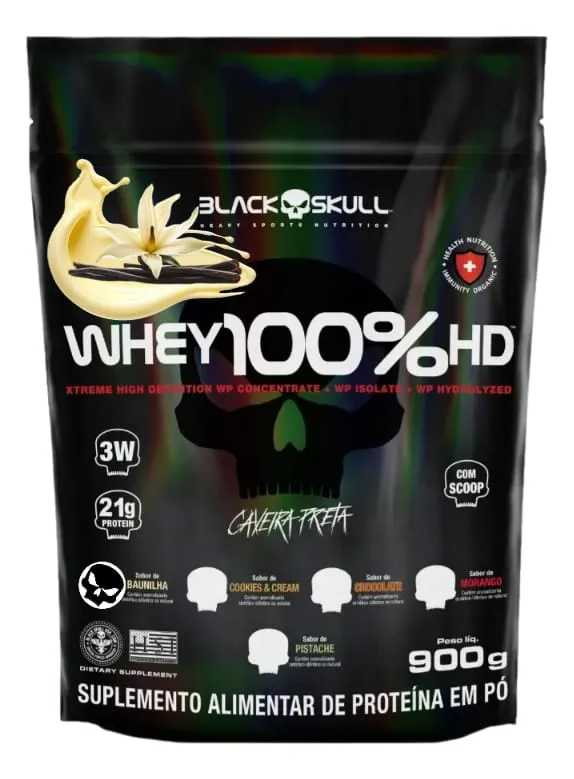 Black Skull Whey 100% HD - embalagem 900g sabor baunilha